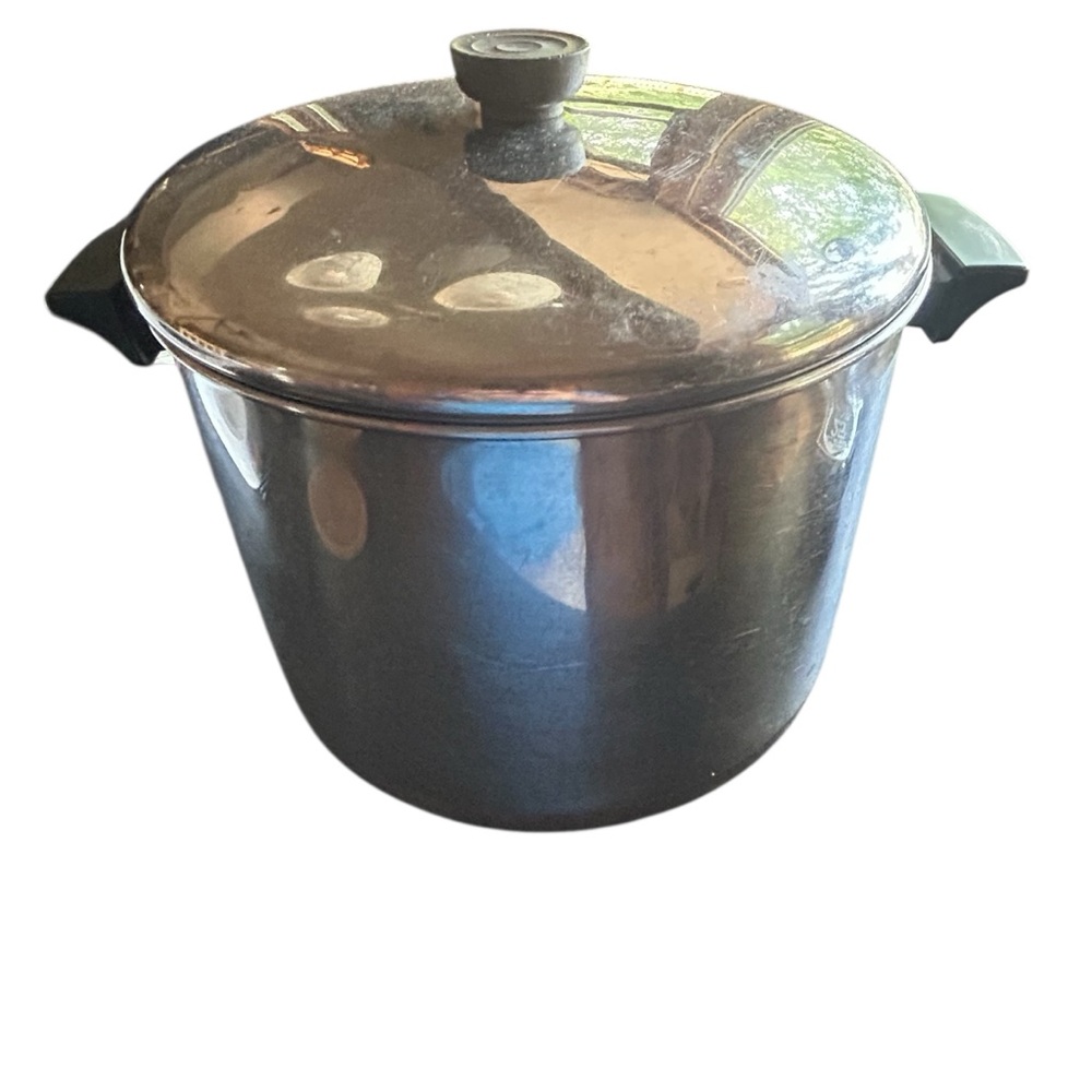 Vtg Revere Ware 10 Qt Stock Pot Lid Rome NY‎ USA Stainless Steel Copper Bottom
